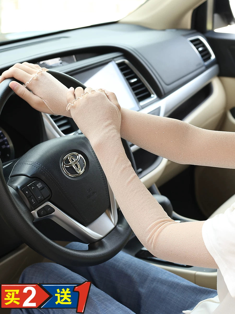 Women's UV Protection Ice Silk Arm Sleeves for Driving & Cycling