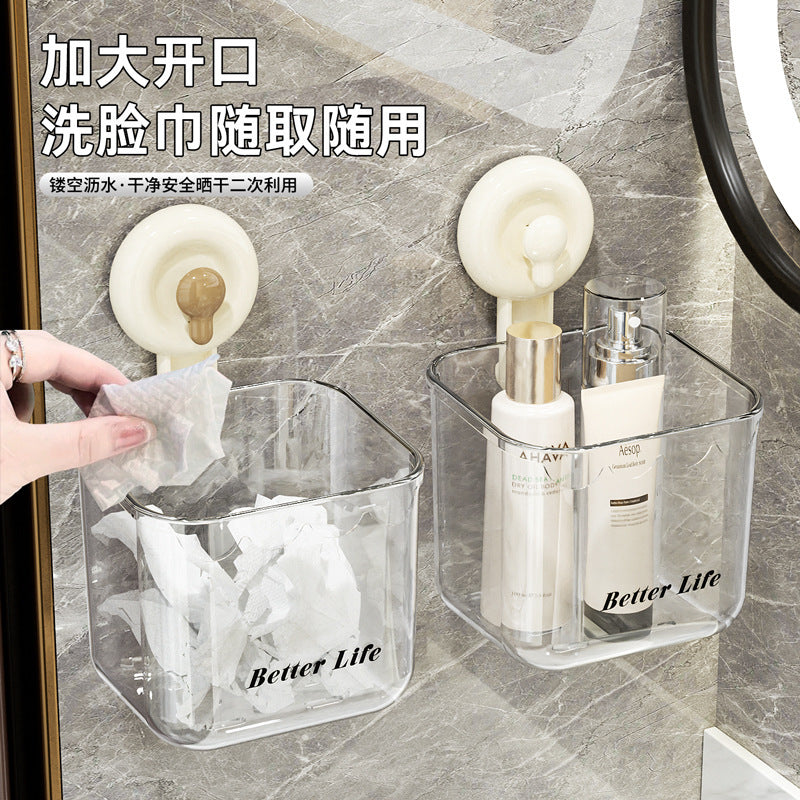Suction Cup Wall-Mounted Facial Tissue Dispenser and Storage Basket for Bathroom