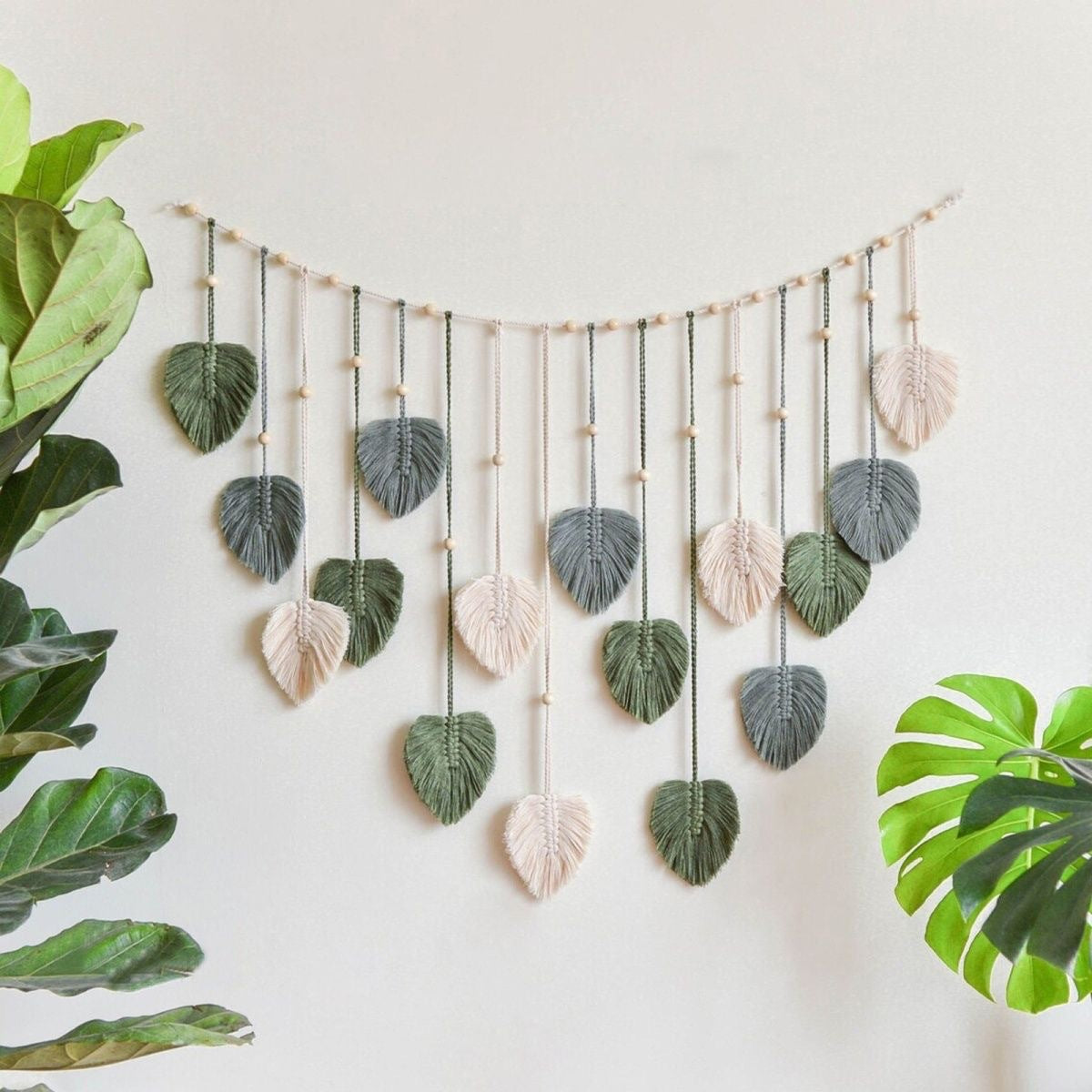 Hand-Woven Macrame Leaf Wall Hanging Tapestry for Boho Home Decor