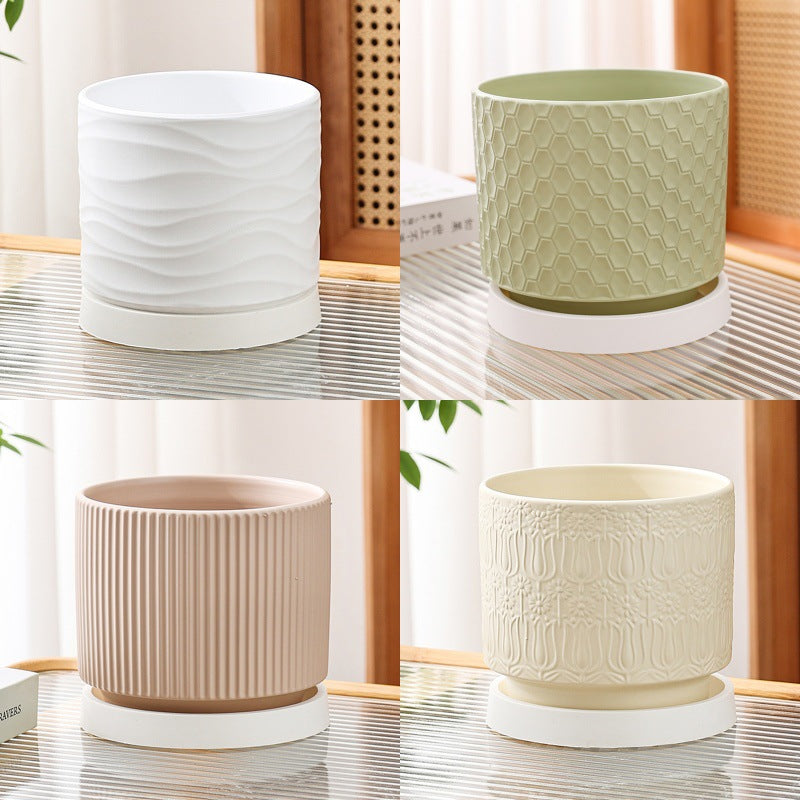 Nordic Ceramic Planter with Tray for Indoor Plants, Succulents, and Flowers