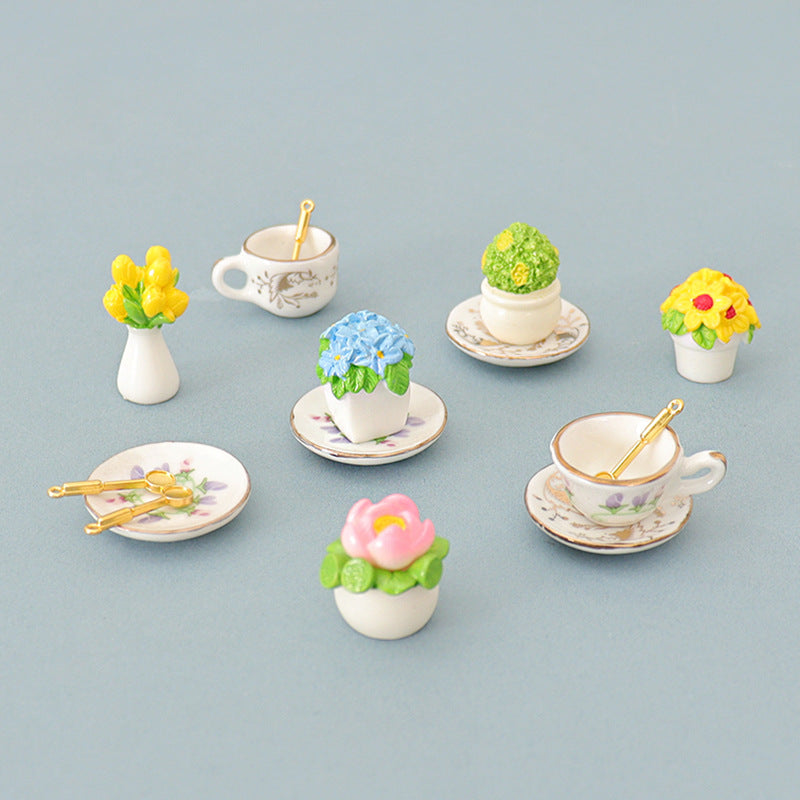 Dollhouse Miniature Ceramic Vase & Teacup Set, DIY Decor Accessories for Doll House Scenes