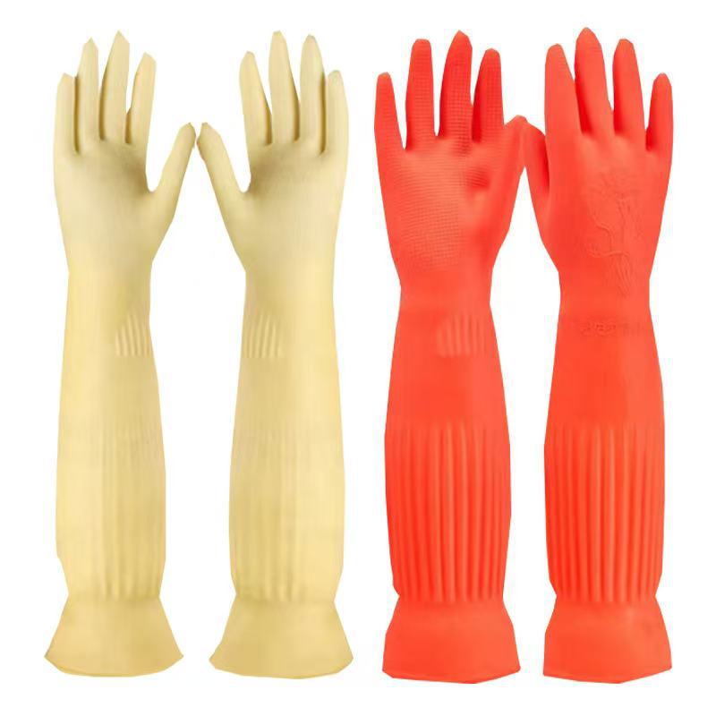 Extra Thick 55cm Waterproof Latex Dishwashing Gloves for Kitchen and Household Cleaning