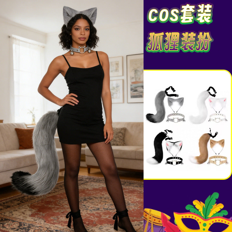 Handmade Fox Cat Ear and Tail Cosplay Set with Ribbon