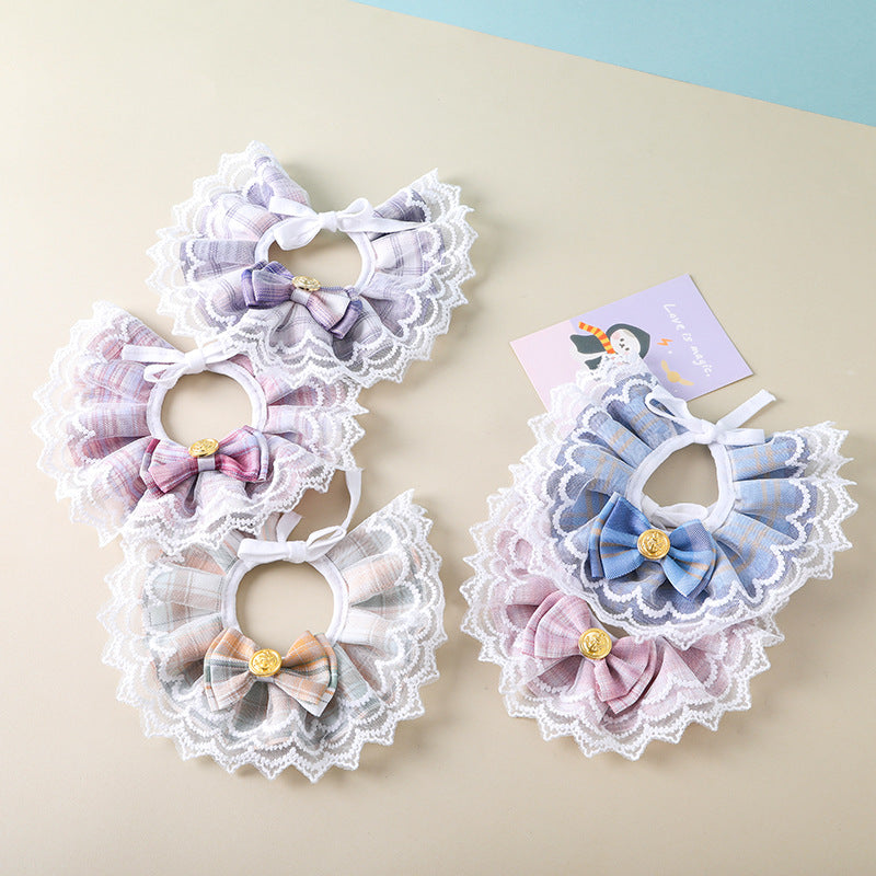 Pet Lace Bow Tie Collar for Cats and Small Dogs, JK Style Scarf Necklace