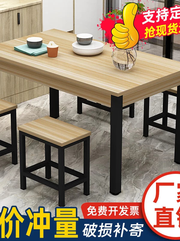 Commercial Dining Table and Chair Set for Restaurants and Canteens, Rectangular Fast Food Table with Stools