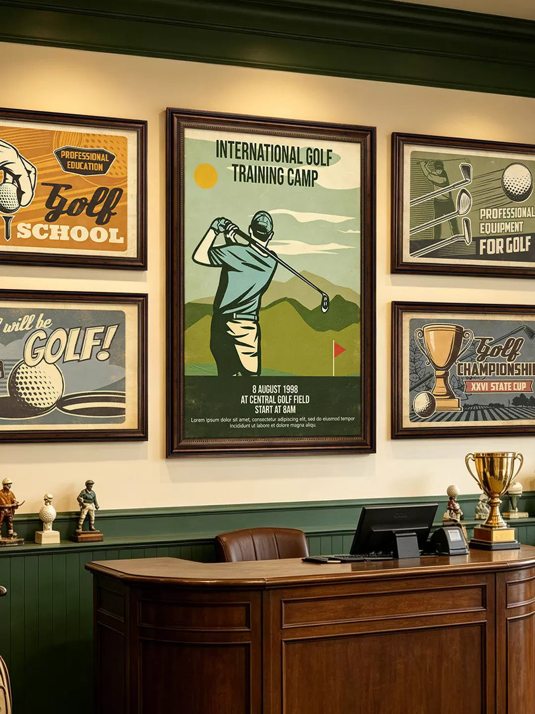Vintage Golf Club Wall Art Decor for Sports Lounges and Hotels