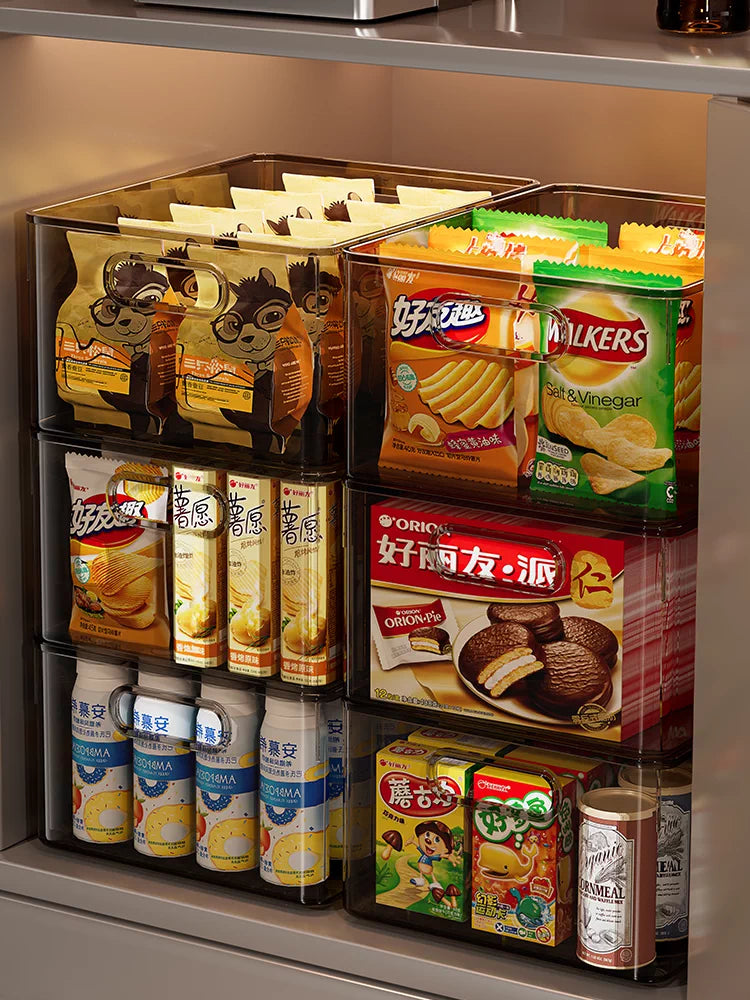 Acrylic Stackable Storage Bins with Handles for Pantry and Desk Organization