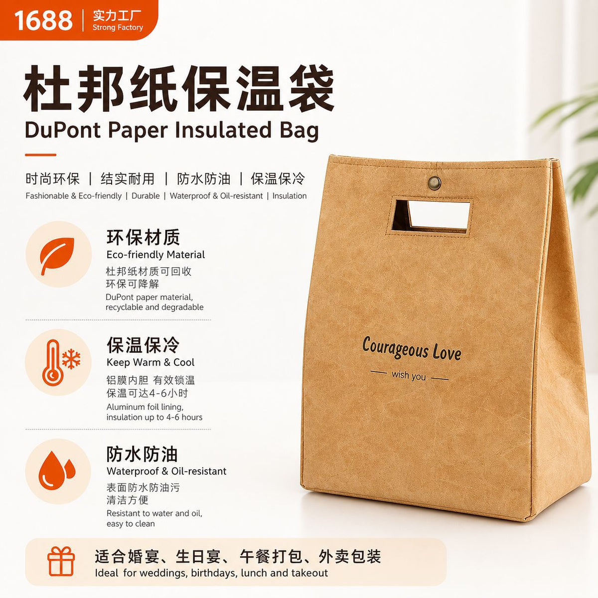 Tyvek Insulated Lunch Bag Portable Reusable Thermal Tote for Work and Events