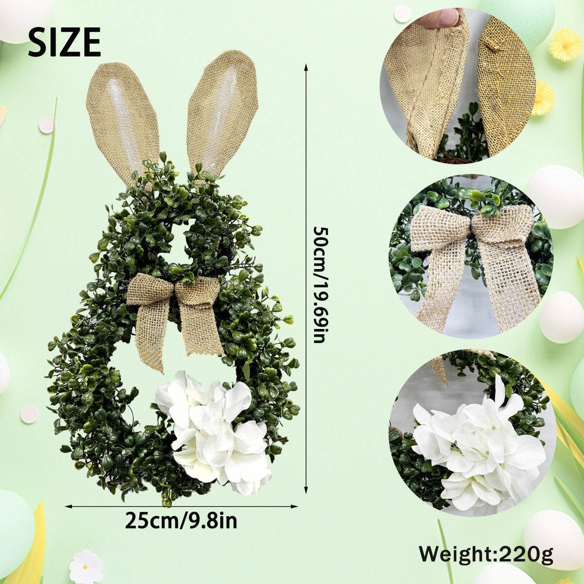 2025 Easter Bunny Wreath Home Decor Wall Hanging with Bow