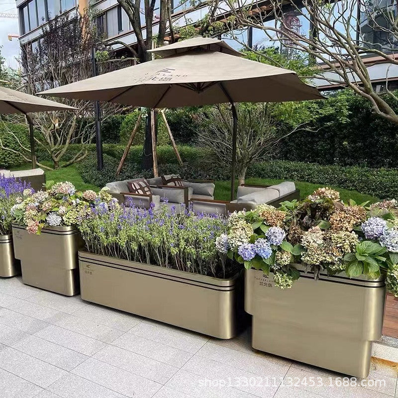 Outdoor Stainless Steel Planter Box Galvanized Iron Large Flower Bed Mobile Planting Trough Commercial Square Garden Landscape