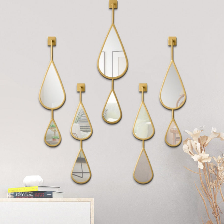 Luxury European Irregular Mirror Set for Wall Decor, Modern Living Room Creative Water Drop Design