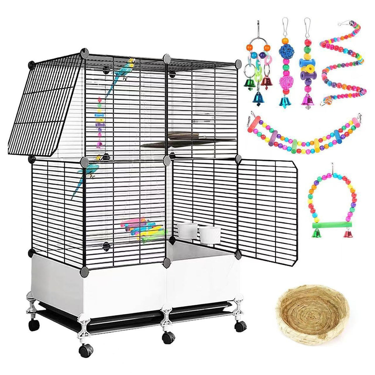 Large Multi-Layer Movable Bird Cage Villa for Parrots and Ornamental Birds - Splash-Proof Design