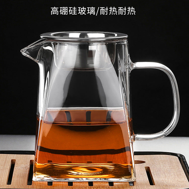 Heat-Resistant Glass Tea Pitcher with Infuser and Strainer, Square Design