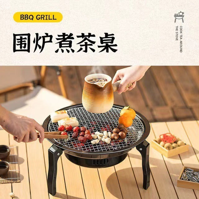 Foldable Outdoor Fire Pit with Grill Plate/Net for Patio, Portable Smokeless Heating Stove for Home BBQ and Warming
