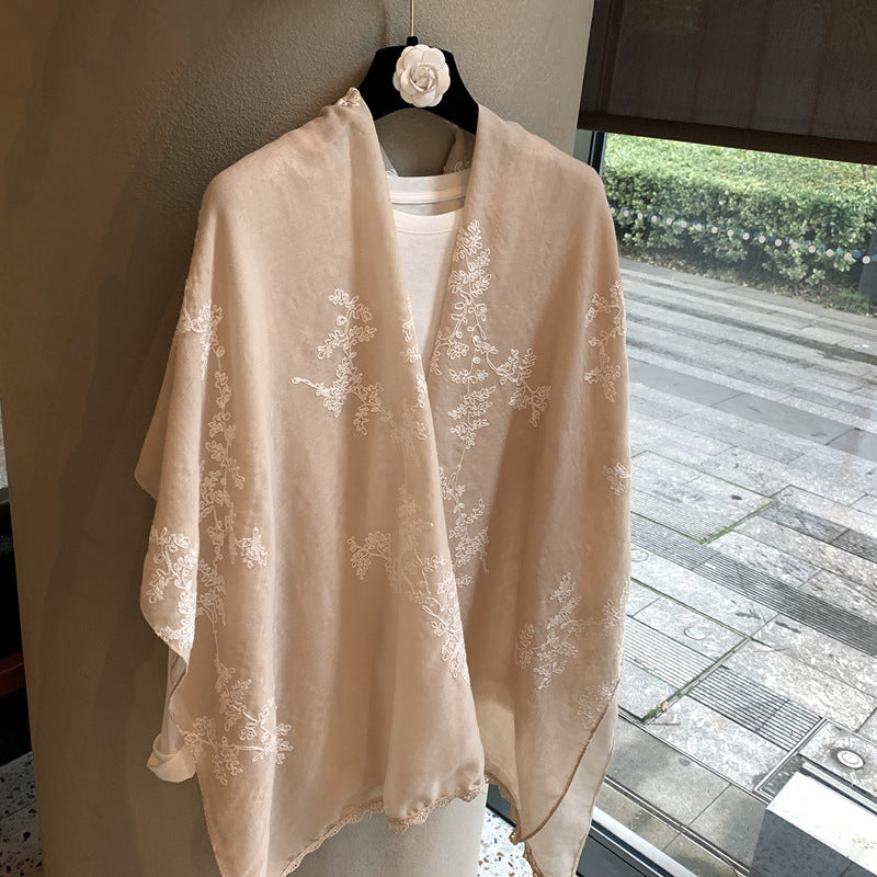 Embroidered Floral Sun Protection Shawl Scarf for Women - Lightweight & Breathable