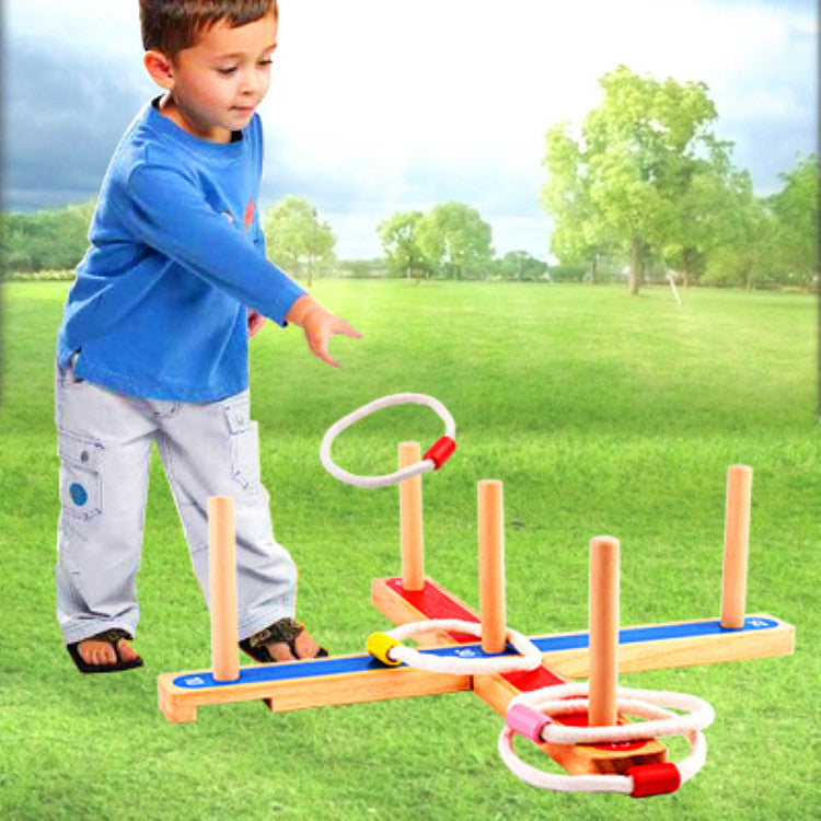 Wooden Ring Toss Game for Kids, Outdoor Interactive Brain Development Educational Toy for Preschoolers