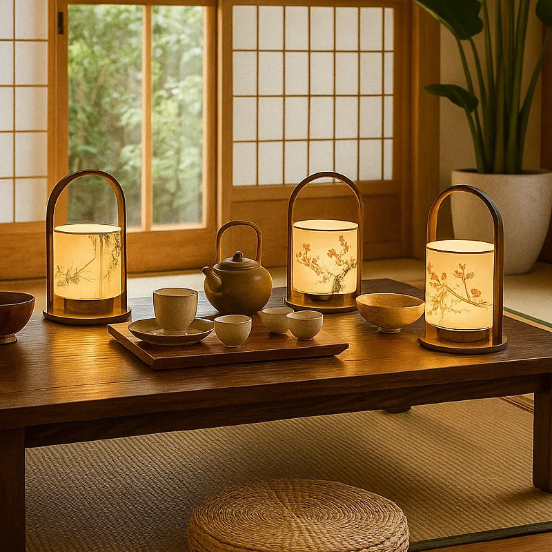 Song Dynasty Aesthetic Hand-Painted Fabric Lantern Table Lamp for Bedroom Bedside Decor