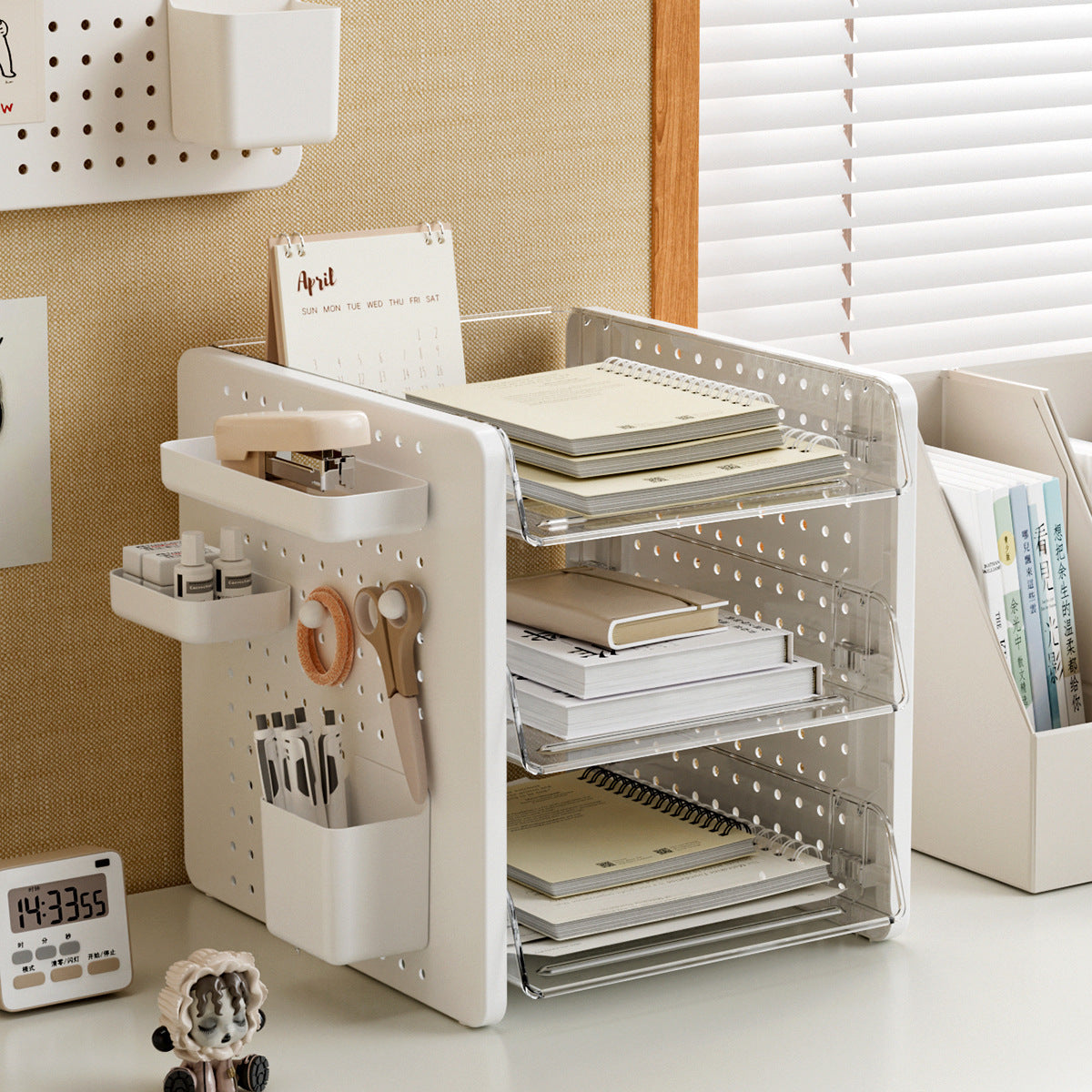 Desktop Pegboard Storage Box with 3-Tier Organizer for Stationery & Cosmetics