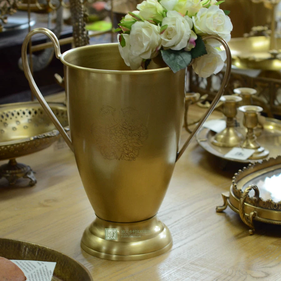 Indian Imported European Style Gold Decorative Trophy Vase Brass Luxury Home Living Room Flower Bucket Ice Bucket