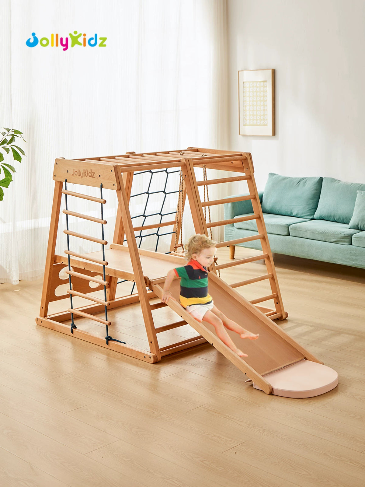 JollyKidz Beechwood Indoor Climbing Frame with Swing and Slide for Toddlers