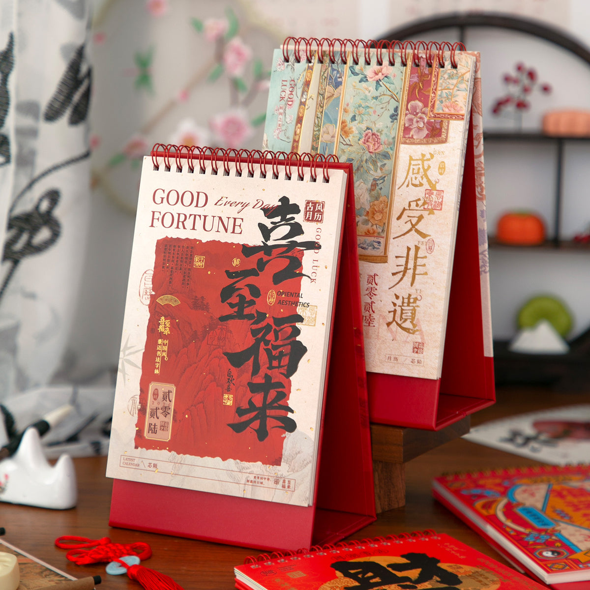 2026 Chinese Style Desk Calendar with Illustrated Monthly Planner