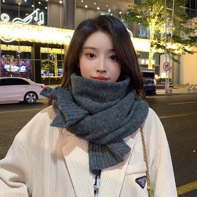 Korean Style Knitted Faux Cashmere Scarf for Men and Women