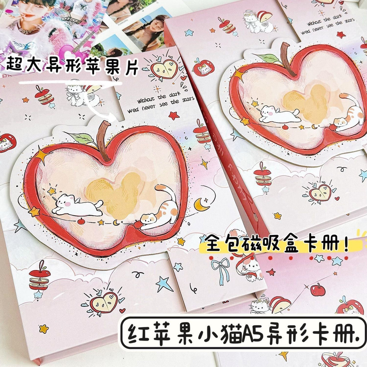 A5 4-Pocket Red Apple Cat Magnetic Album for Photocards & Collectibles