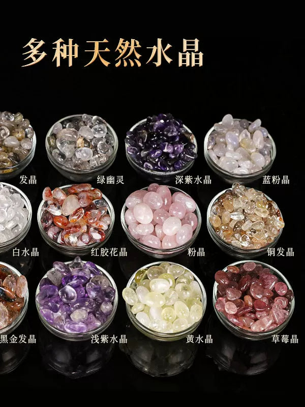 Natural Crystal Crushed Stone Set for Buddhist Offerings and Decor