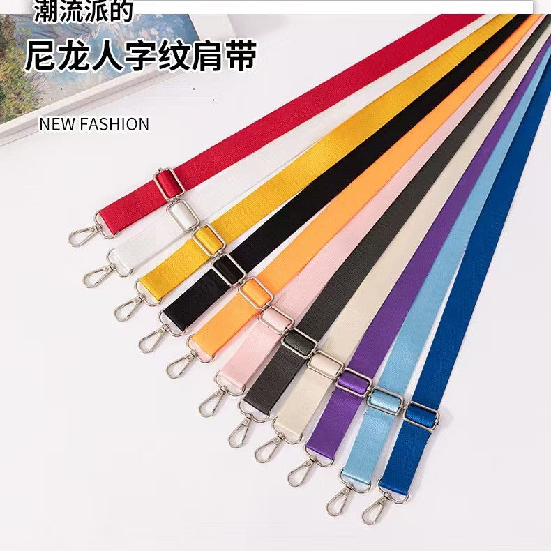 Nylon Herringbone Crossbody Bag Strap with Silver Buckle, Adjustable Replacement Shoulder Strap