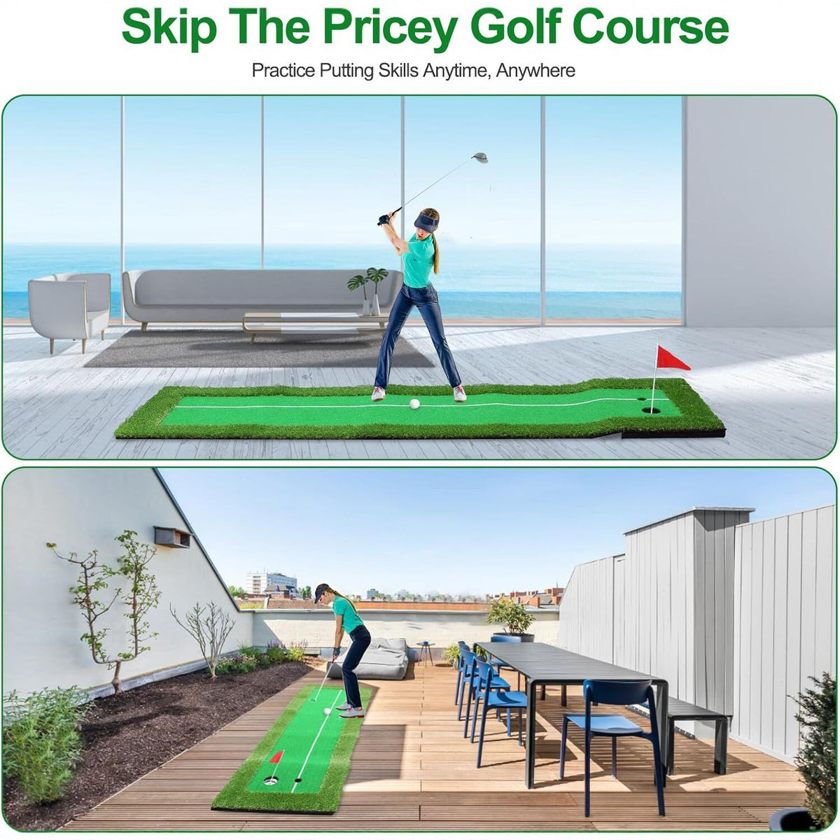 Portable Foldable Golf Practice Mat for Indoor and Outdoor Swing Training, Thick Long-Grass Turf