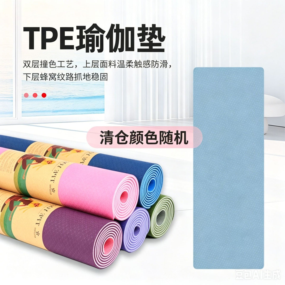 TPE Yoga Mat Professional Non-Slip Thickened Large Size for Men's Fitness Training Clearance Minor Flaws Random Color