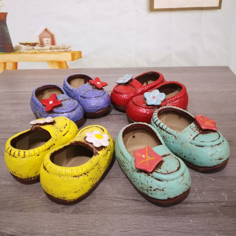 Ceramic Shoe-Shaped Succulent Planter Pot, Small Creative Thumb Pot for Mini Plants
