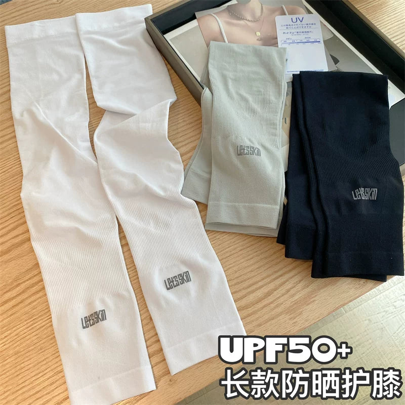 Unisex Ice Silk Knee-Length Leg Sleeves for Running Cycling Basketball Sun Protection