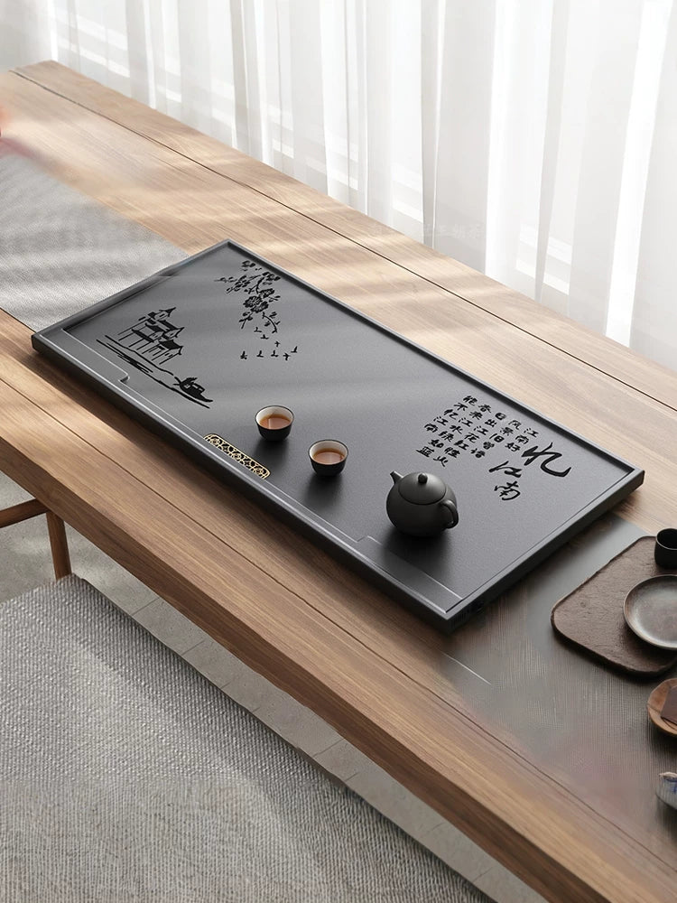 Synthetic Wujin Stone Tea Tray with Built-in Drainage for Gongfu Tea Ceremony