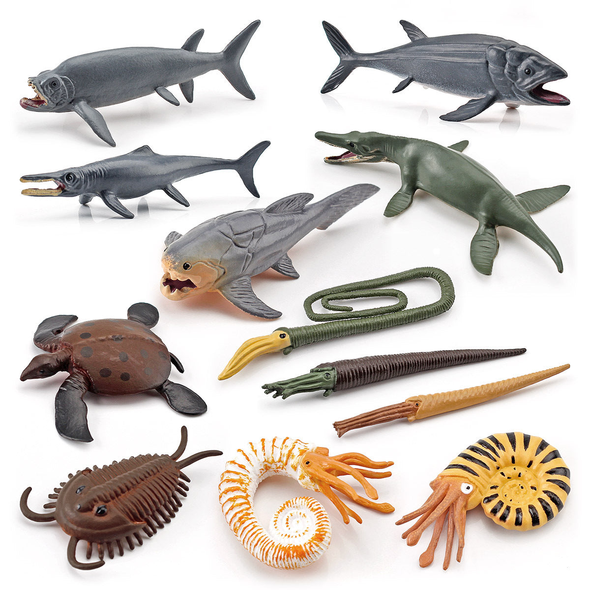 Miniature Prehistoric Ocean Animal Models for Kids - Ammonite, Trilobite, Turtle, Dunkleosteus Figurines