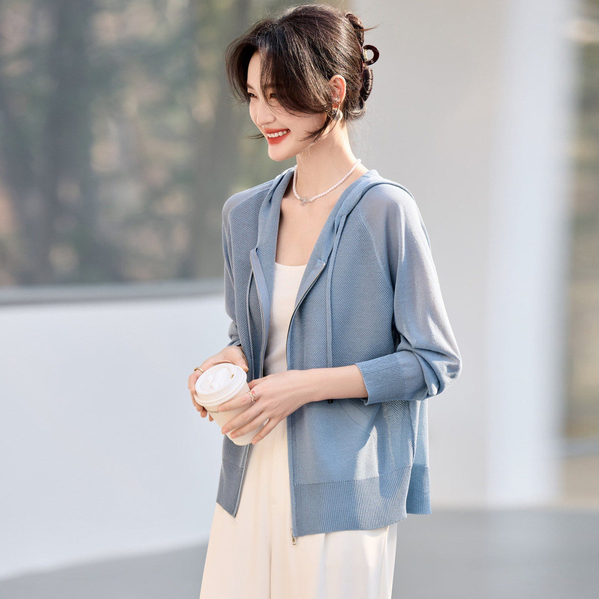 Women's Long Sleeve Sun Protection Hoodie Loose Thin Ice Silk Knit Cardigan