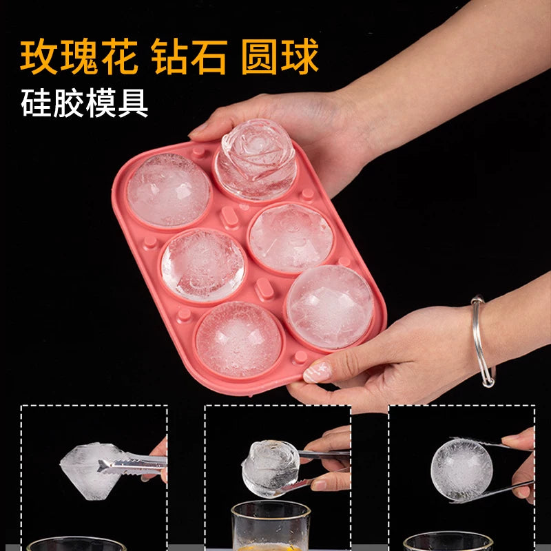 Creative Rose Diamond Sphere Ice Cube Mold for Bar & Cold Drinks