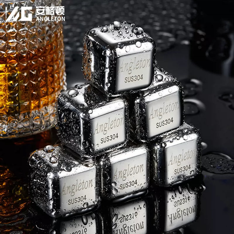 Food Grade 304 Stainless Steel Whiskey Ice Cubes Reusable Chilling Stones