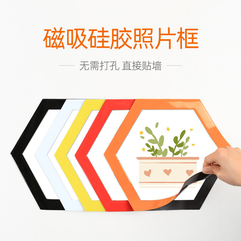 Magnetic Hexagonal Photo Frame Wall Mount Silicone Picture Frame Sticker Punch-Free Decor