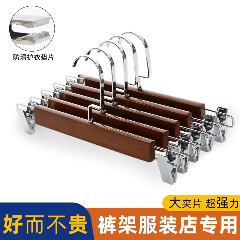 Premium Solid Wood Pants Hangers with Non-Slip Clips for Home and Retail