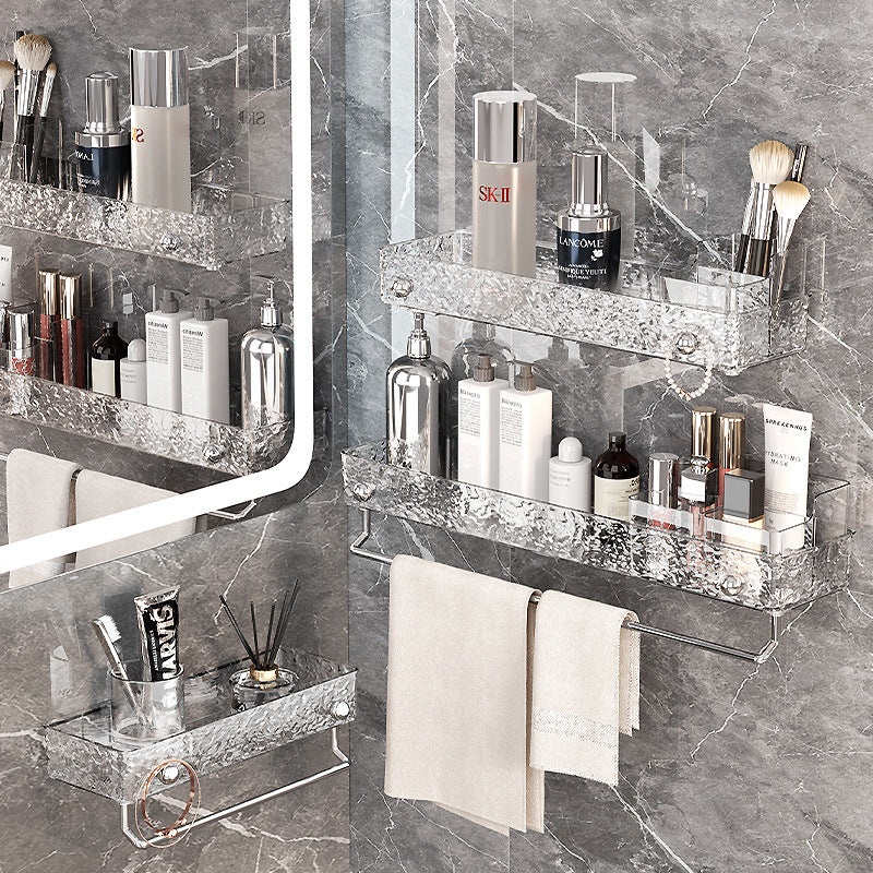 Wall-Mounted Bathroom Shelf with Towel Bar and Storage Organizer, No-Drill Installation