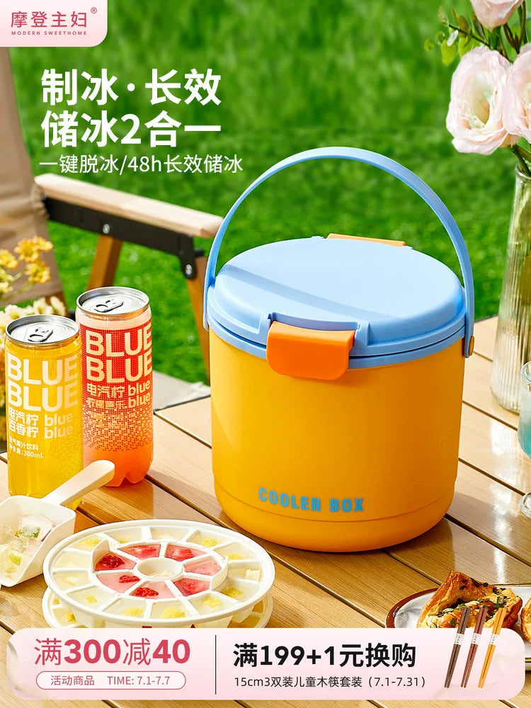 Modern Housewife Insulated Ice Bucket with Ice Cube Mold for Outdoor Camping and Home Use