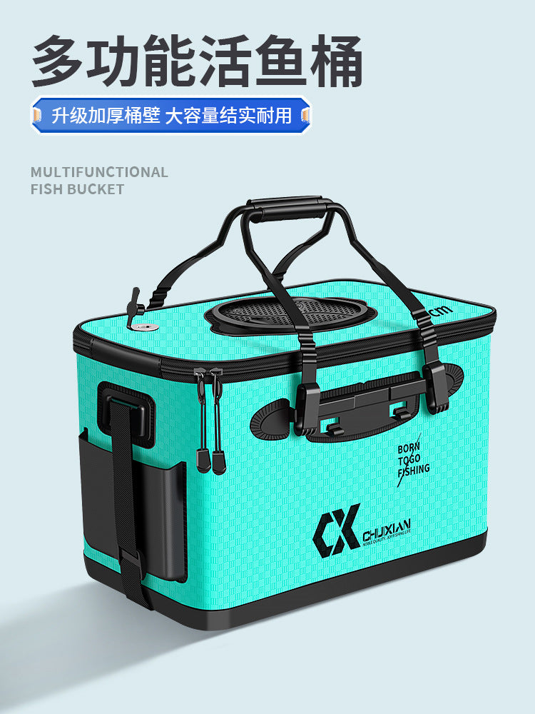 Portable Live Fish Bucket with Oxygen Pump for Outdoor Fishing
