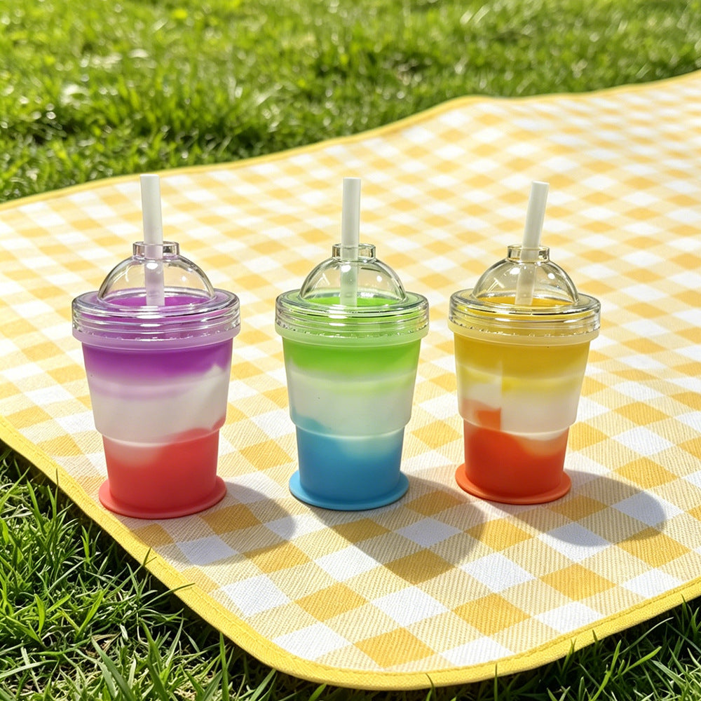 2-in-1 Portable Silicone Ice Ball Maker and Drinking Bottle with Straw for Summer Outdoor Use