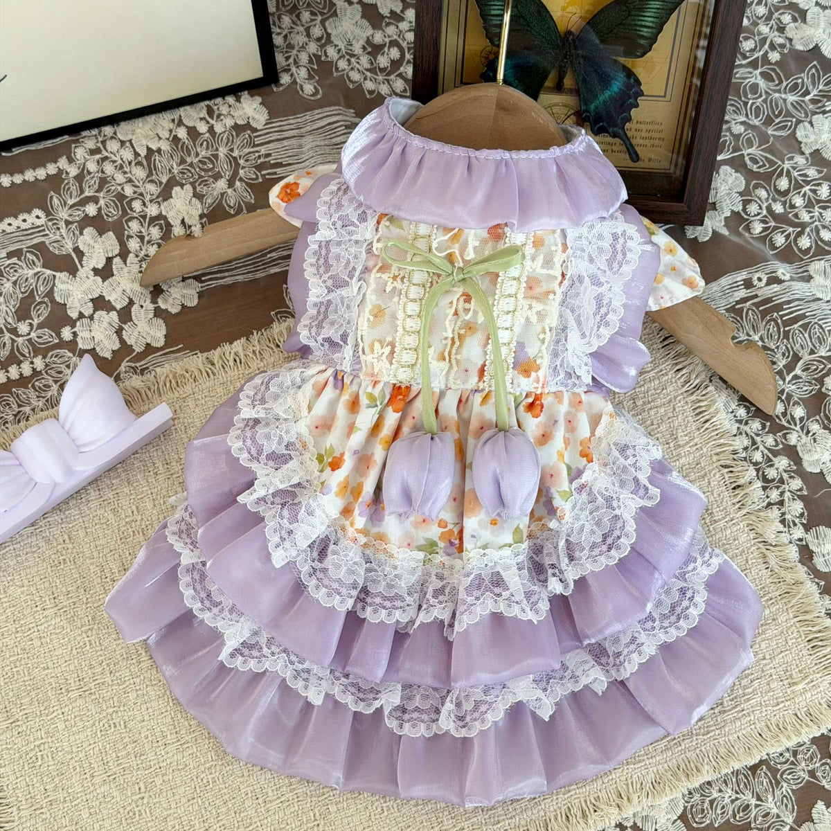 Handmade Yellow-Purple Tulle Pet Dress for Cats and Dogs