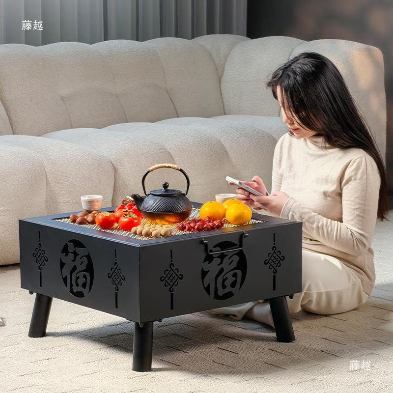 Outdoor Fire Pit Table Set for BBQ and Heating, Indoor/Outdoor Charcoal Grill and Brazier