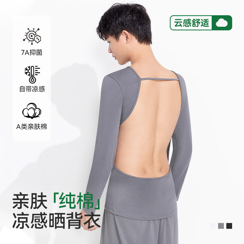 Men's Cotton Back-Exposing T-Shirt for Sunbathing