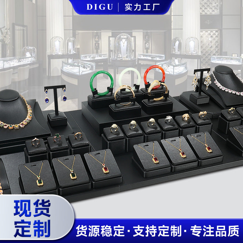 Luxury Black Brushed PU Jewelry Display Stands for Rings, Pendants, and Necklaces