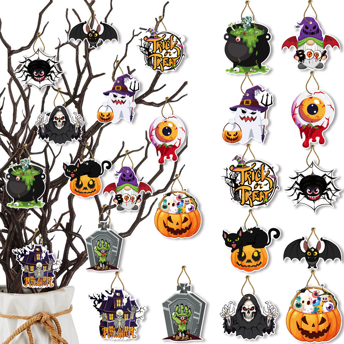 Halloween Party Hanging Decorations - Double-Sided Cards with Rope