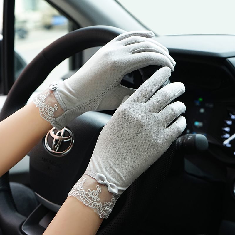 Women's Lace Sun Protection Driving Gloves with Anti-Slip Grip, Thin Breathable Ice Silk for Spring/Summer